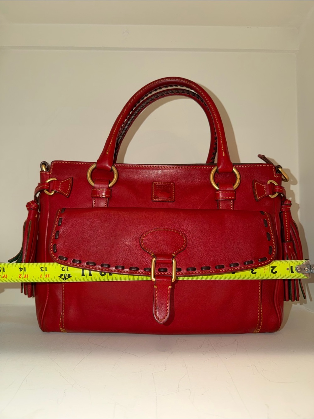 Dooney & Bourke Red Florentine Leather Satchel Shoulder Bag Tassel Large
